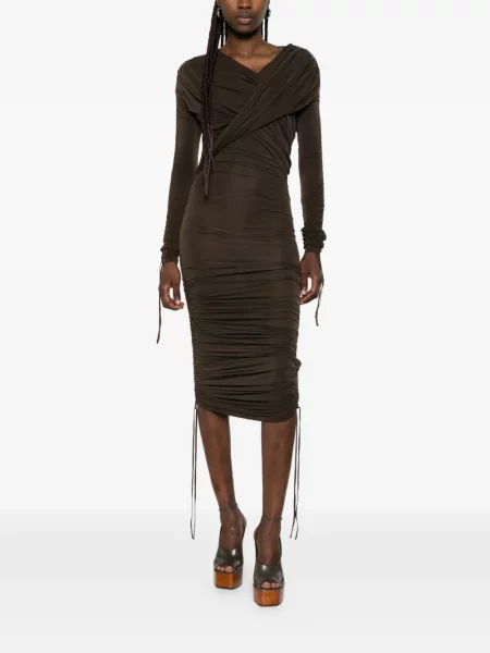 Drapiruota midi suknelė Balmain ruda