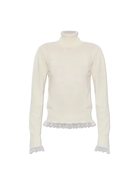 Sweter z golfem Ganni wełniany do golfa beżowy