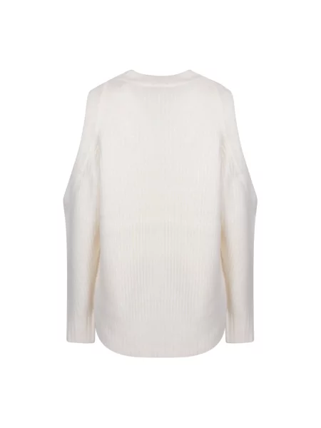 Sweter Ganni wełniany chunky z odkrytymi ramionami biały