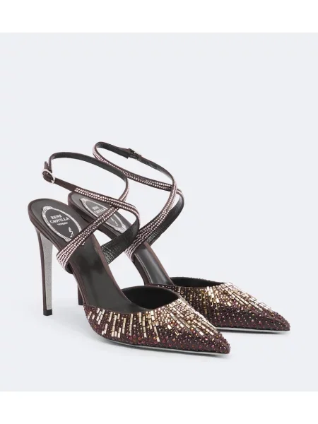 Pantofi cu toc Rene Caovilla din satin maro