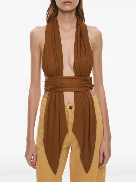 Top Christopher Esber drapat cu gât halter maro