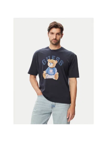 Guess Marškinėliai Classic Fit mėlyna