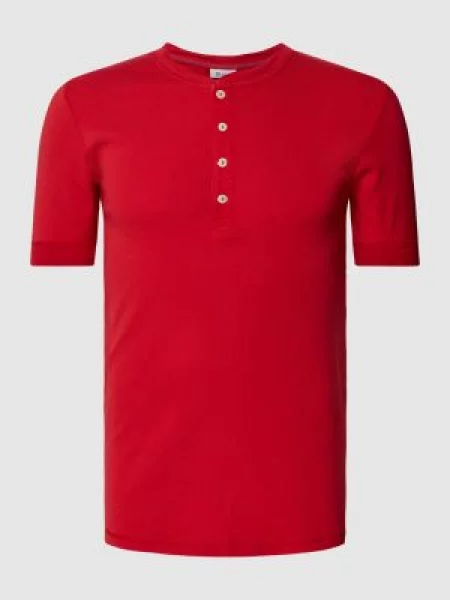 T-shirt z krótką listwą guzikową model ‘Karl’ Schiesser czerwona