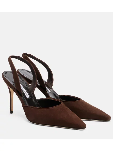 Pantofi cu toc Manolo Blahnik din piele de căprioară slingback maro