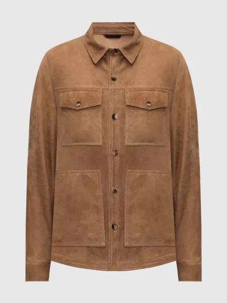 Куртка з нубуку в стилі сорочки Isaia бежева