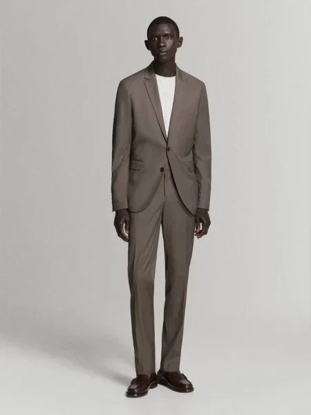 Marynarka garniturowa París super slim fit średni Mężczyzna 52 MANGO MAN brązowy