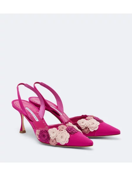 Pantofi cu toc Manolo Blahnik cu model floral slingback violet