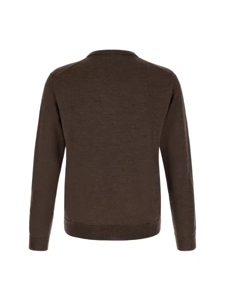 Sweter Zanone wełniany z okrągłym dekoltem brązowy