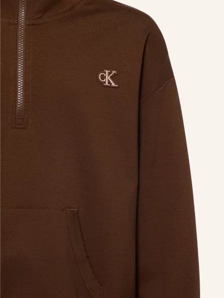 Calvin Klein Sweter Typu Troyer Z Dzianiny Dżersejowej braun