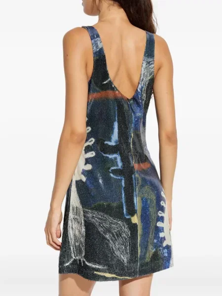 Rochie mini Munthe cu paiete cu imprimeu abstract de costum albastru