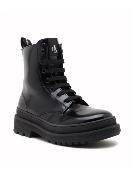 Calvin Klein Jeans Magassarkú bokacsizma LACE-UP bőr hozzáadásával