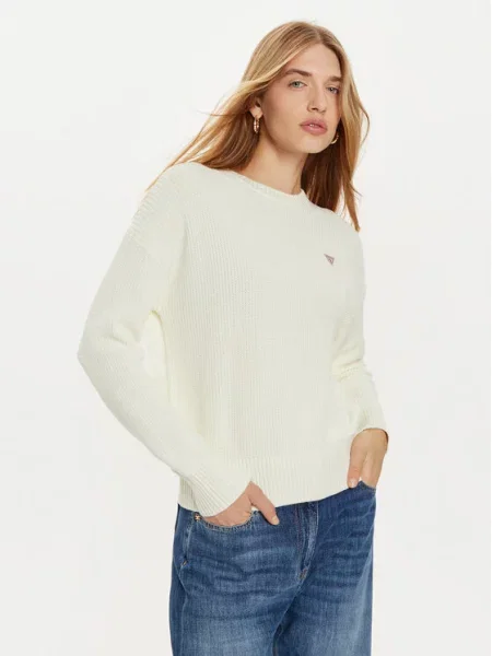 Guess Jeans pulover za žene od pamuka bež