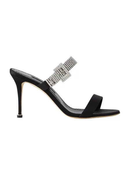 Japonki Manolo Blahnik skórzane na szpilce czarne
