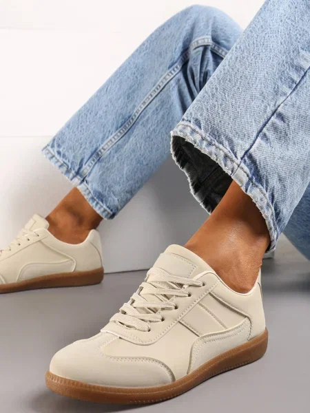 Sneakers cu Cusături Decorative gleznă Redala bej