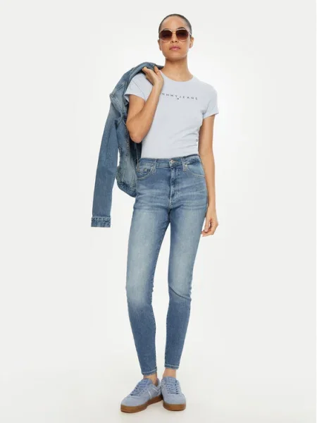 Tommy Jeans Tricou Linear celest albastru