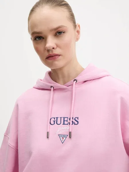 Суичър с качулка Guess Jeans с качулка розово
