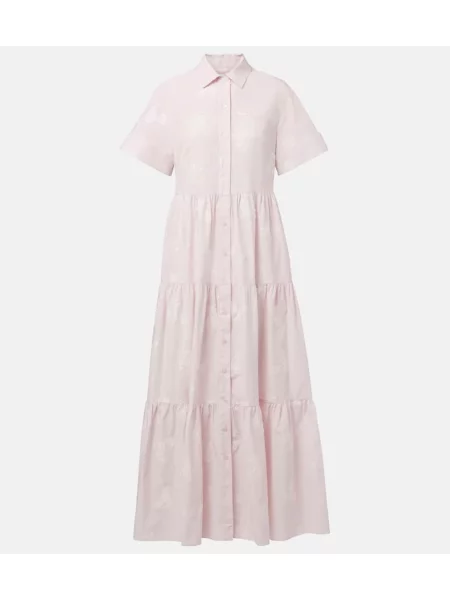 Haftowana warstwowa sukienka koszulowa Erdem garniturowa różowa
