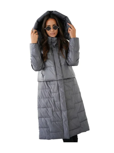 Płaszcz Pri z kapturem elegancki szary