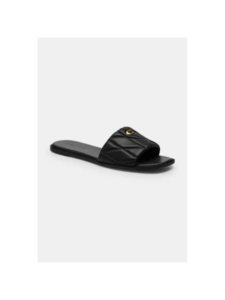 Coach klapki na płaskim skórzane Holly Quilted Leather Sandal czarne