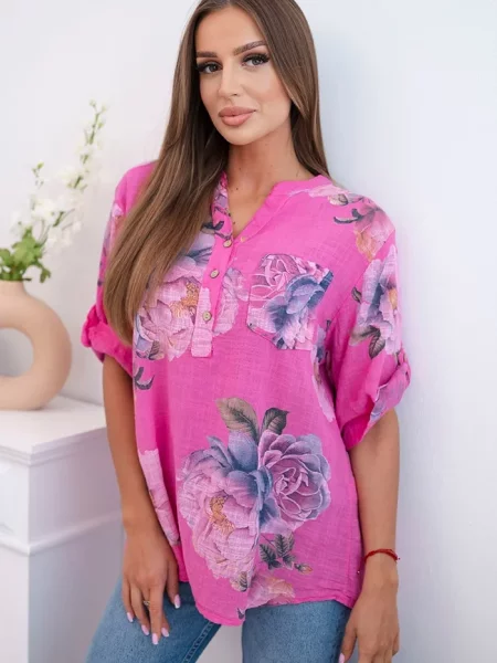 Bluză Kesi Włoski cu model floral roz