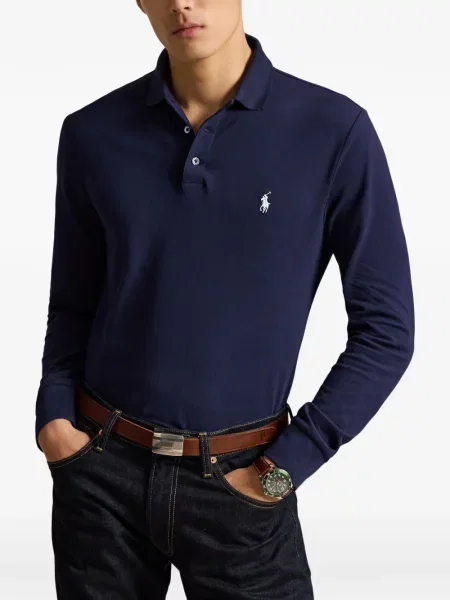 Мрежеста бягане подрязан поло тениска Polo Ralph Lauren синьо