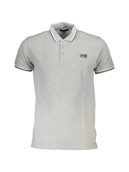 Tricou polo Cavalli Class cu dungi cu imagine gri
