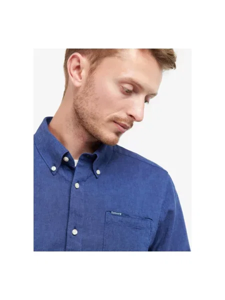 Barbour koszula lniana slim z kołnierzykiem button-down granatowy
