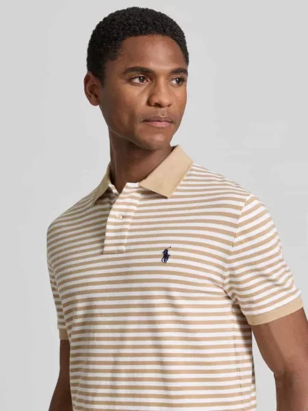Koszulka polo o kroju slim fit z czystej bawełny model YD MESH STRIPE POLO' Polo Ralph Lauren beżowa
