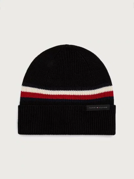 Tommy Hilfiger σκούφος beanie ανδρικός με μαλλί μαύρο
