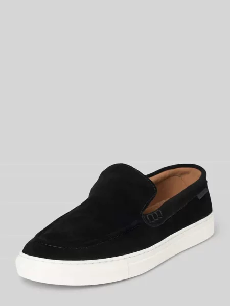 Loafersy z naturalnej skóry z detalem z logo Ps Poelman czarne