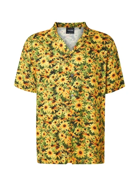 Lyle & Scott Cămașă Wild Garden maro închis verde închis / portocaliu galben