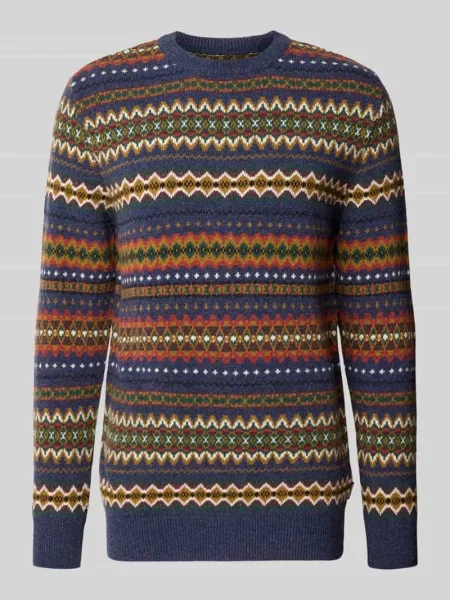 Sweter z żakardową strukturą Barbour granatowy