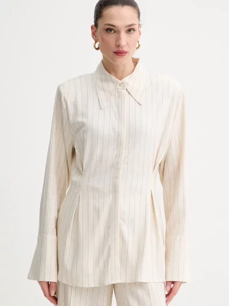 Gestuz cămașă pentru femei cu amestec de in bej