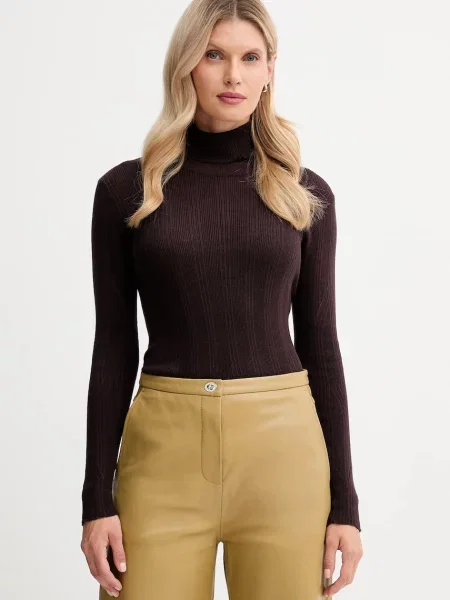 Sessun sweter z domieszką kaszmiru lekki z golfem brązowy