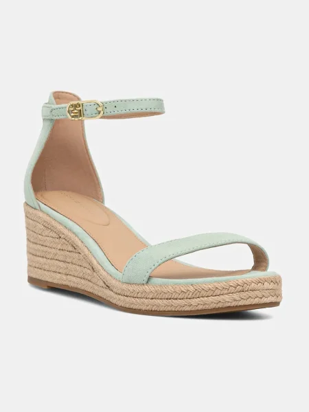 Велурени сандали Tommy Hilfiger SUEDE ANKLE MID WEDGE ESPADRILLE зелено