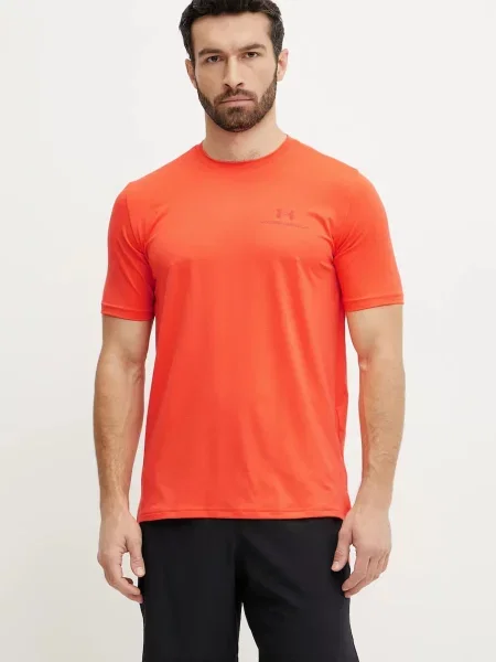 Тениска за трениране Under Armour Rush Energy сиво с изчистен дизайн оранжево