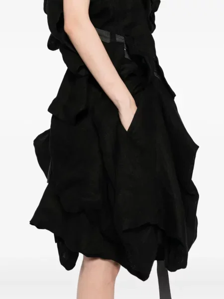 Lanena odgovarati haljina Yohji Yamamoto s draperijom crna