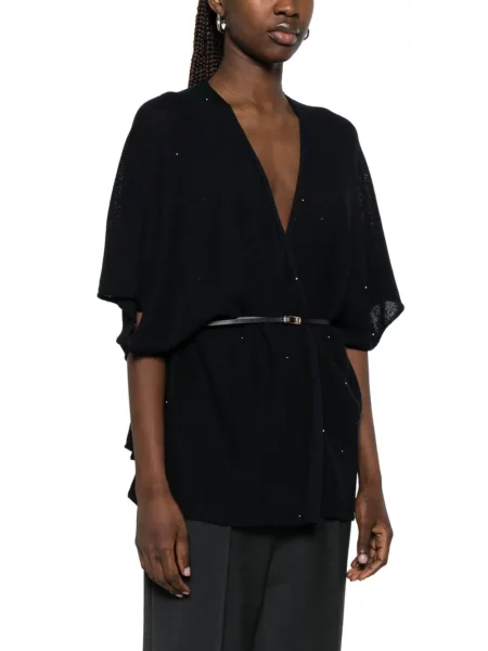 Płaszcz Fabiana Filippi z dekoltem w serek niebieski