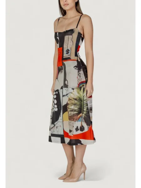 Desigual Рокля VEST_NEWSPAPER COLLAGE_LACROIX Червен Long Fit черно