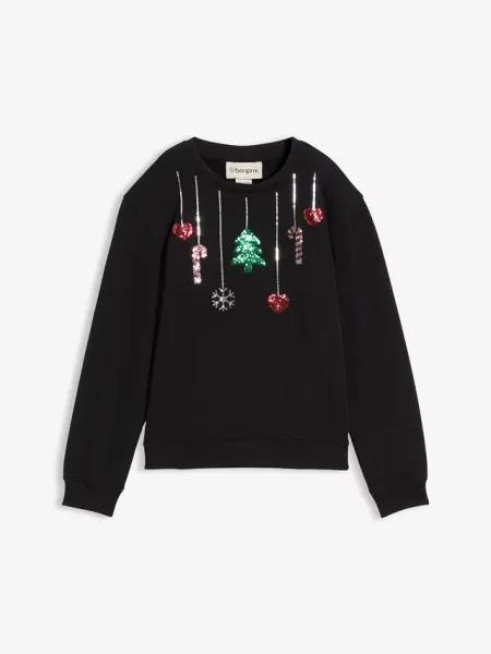 Bluza z motywem bożonarodzeniowym z czystej bawełny organicznej czarna