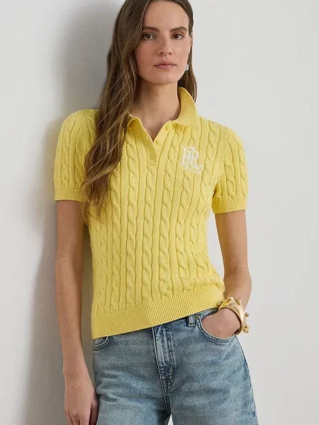 Koszulka polo z dzianiny o kroju regular fit z wyhaftowanym logo Lauren Ralph Lauren żółta