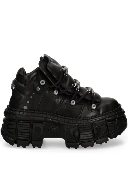 Sneakerși New Rock cu șireturi cu platformă din dantelă negru