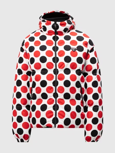 Пуховик Prada в горошек белый