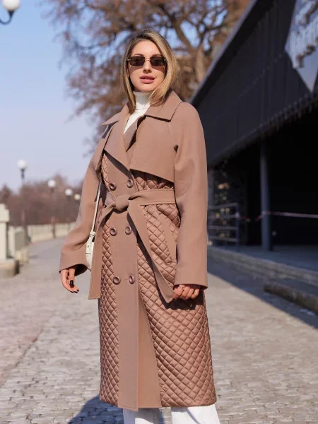 Пальто з утеплювачем MilaNova тауп вовна/поліестер