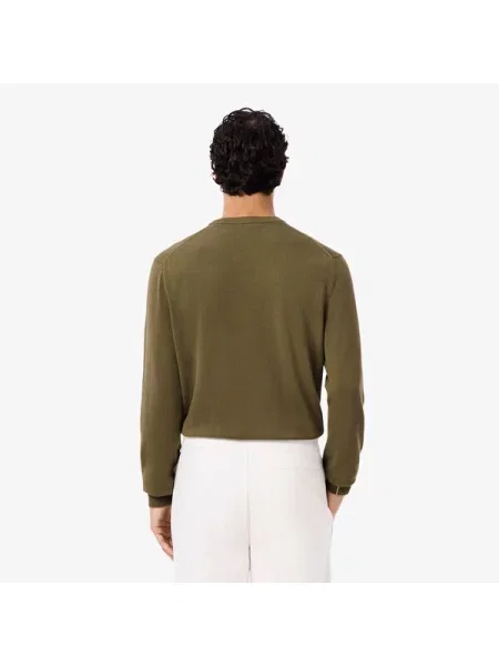 Lacoste Organiczny Sweter Z Okrągłym Dekoltem Regular Fit Khaki zielony