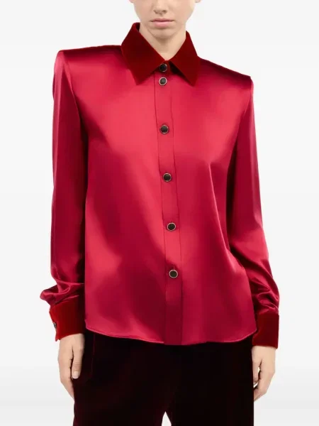 Cămașă Roberto Cavalli de mătase roșu