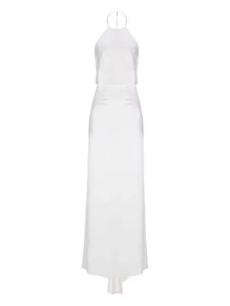 Rochie Il Volo cu perle cu gât halter de costum alb
