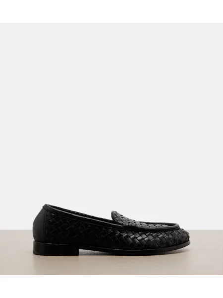 Kožené loafersy Bottega Veneta čierna