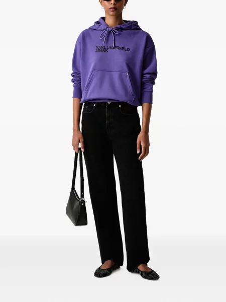 Hoodie Karl Lagerfeld Jeans με σχέδιο με κορδόνι μωβ