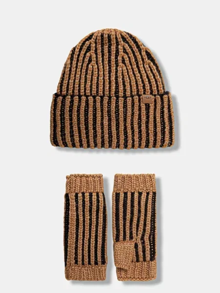 Kapa in rokavice z dodatkom volne UGG CHUNKY rjava
